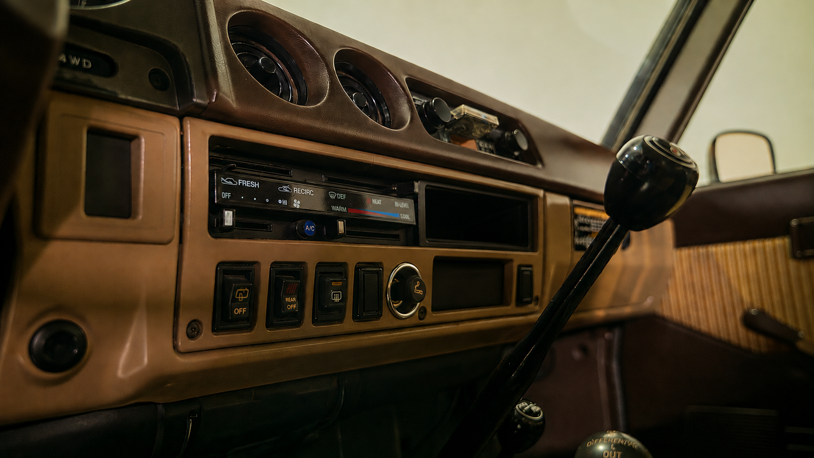FJ60 Land Cruiser interior — original dash and shifter